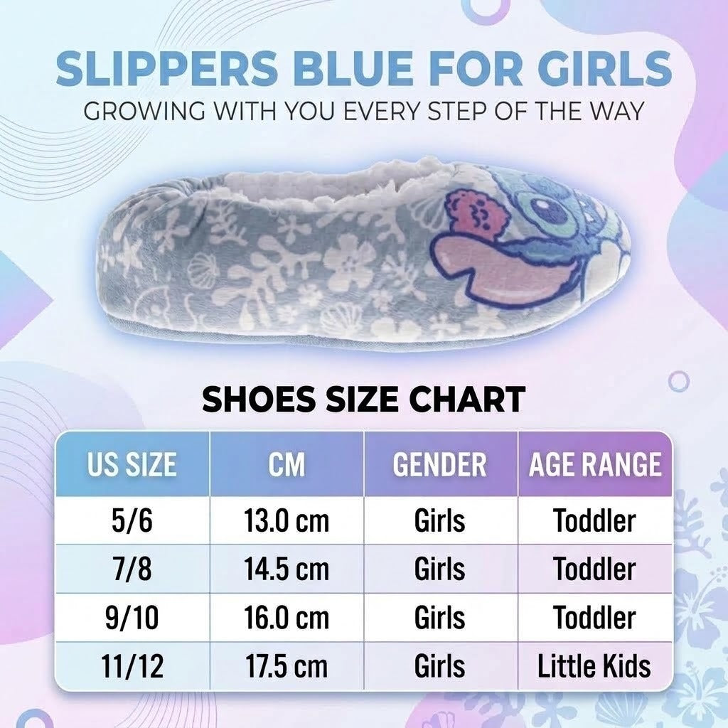 "Disney Stitch Slippers for Girls  Stitch Design Blue Warm Soft Fleece Padded Sole (Toddler/Little Kid)