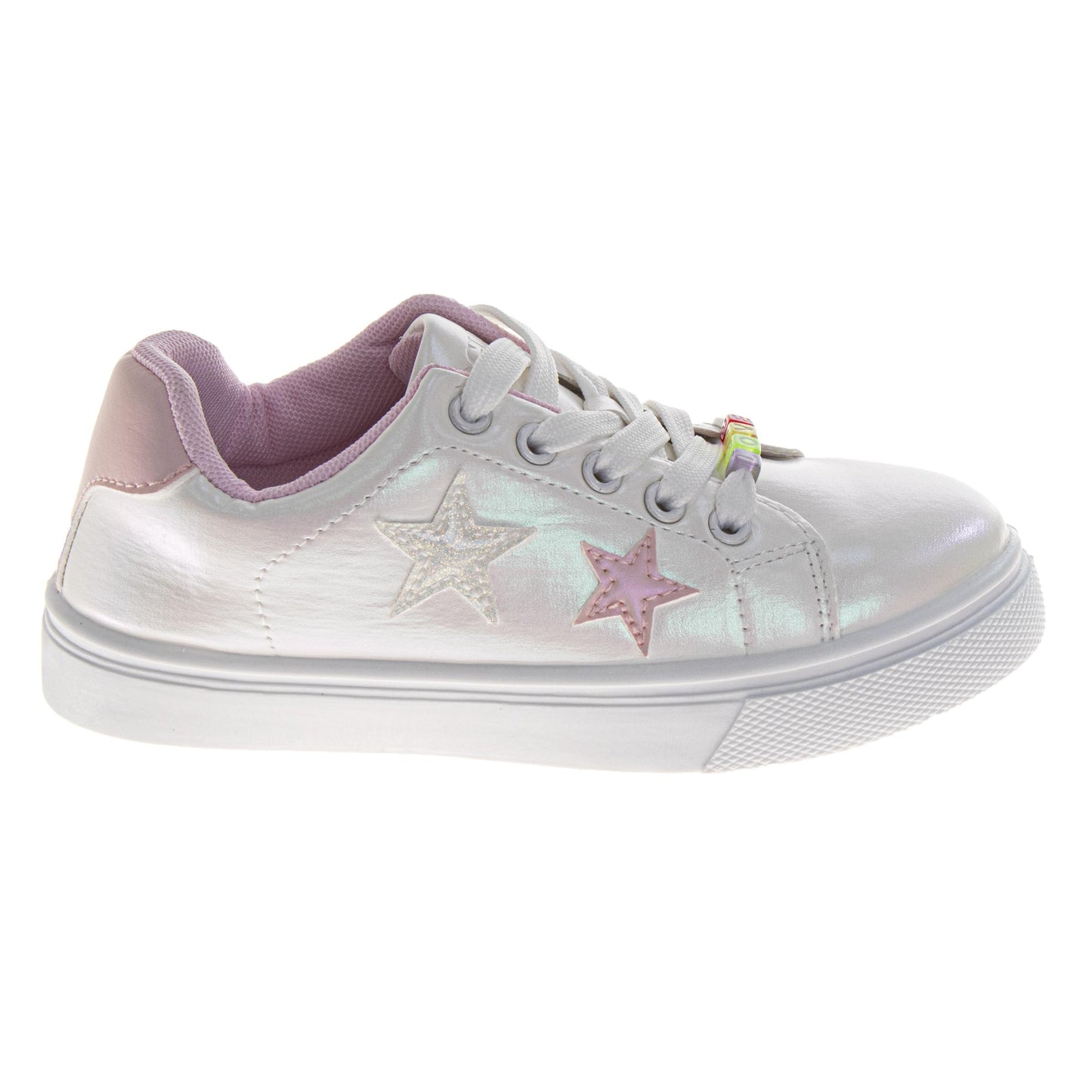 Badgley Mischka Glitter Stars Lace-Up Sneakers Girls - Glamorous Fashion Forward Sparkle Detail High Shine Athleisure (Little Kid â€“ Big Kid)