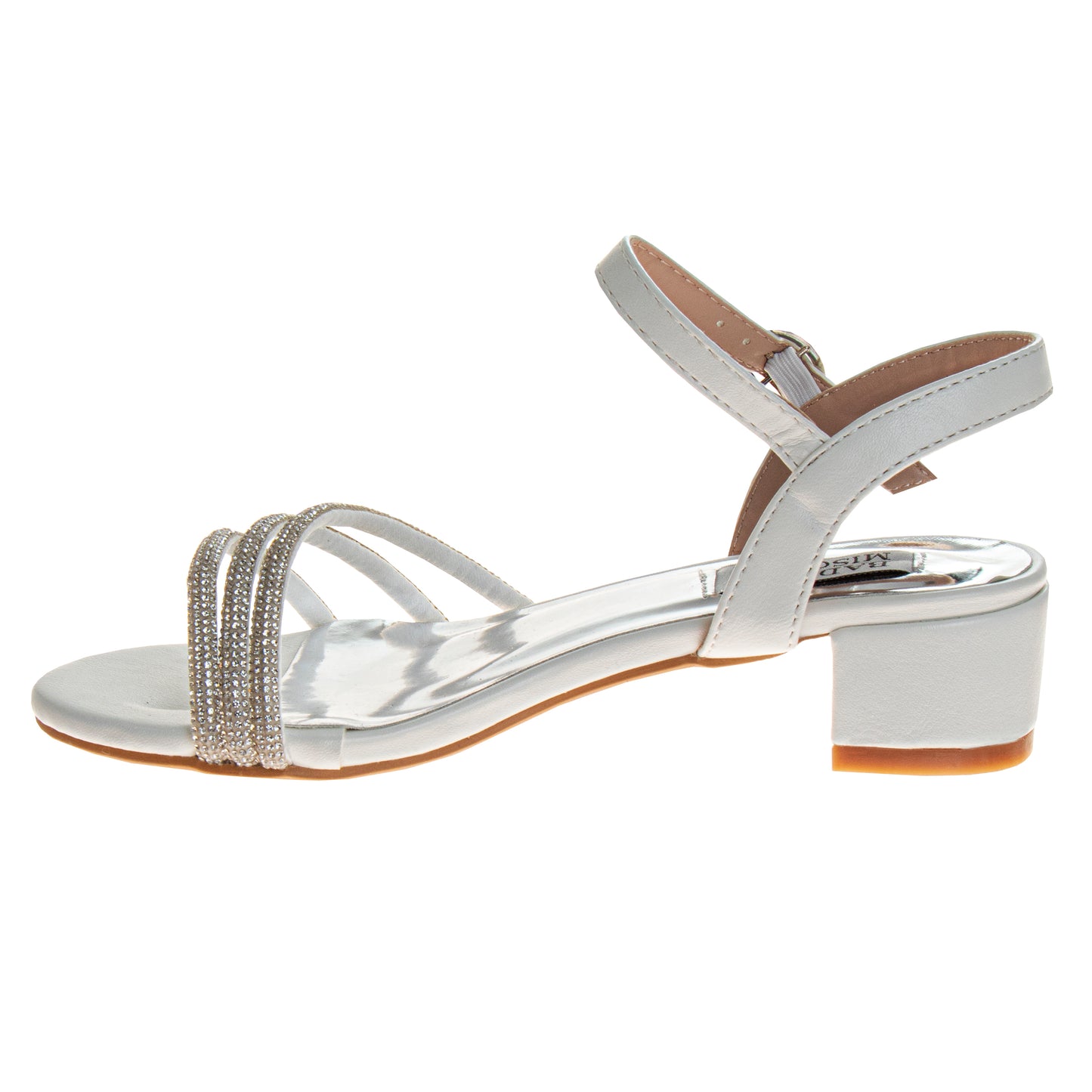 Badgley Mischka Low Heeled Dress Sandals Girls - Elegant Sparkly Ankle Strap Formal Occasion Comfort Fit (Little Kid â€“ Big Kid)