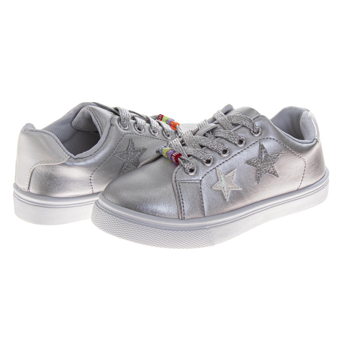 Badgley Mischka Glitter Stars Lace-Up Sneakers Girls - Glamorous Fashion Forward Sparkle Detail High Shine Athleisure (Little Kid â€“ Big Kid)
