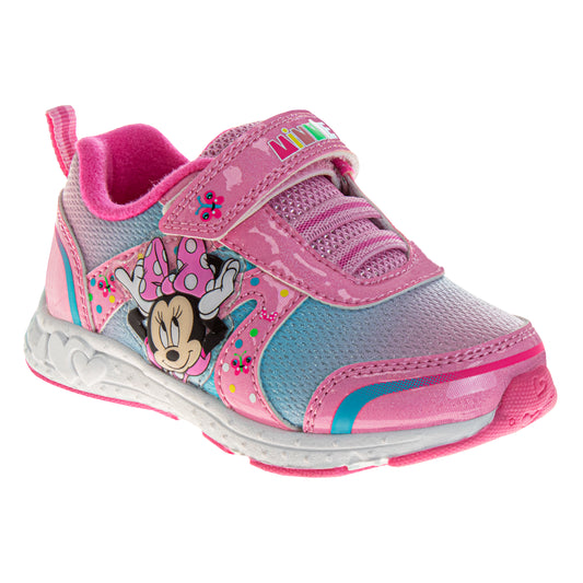 Disney Minnie Mouse Girls Light-Up Sneakers with Hook and Loop Closure (Toddler)