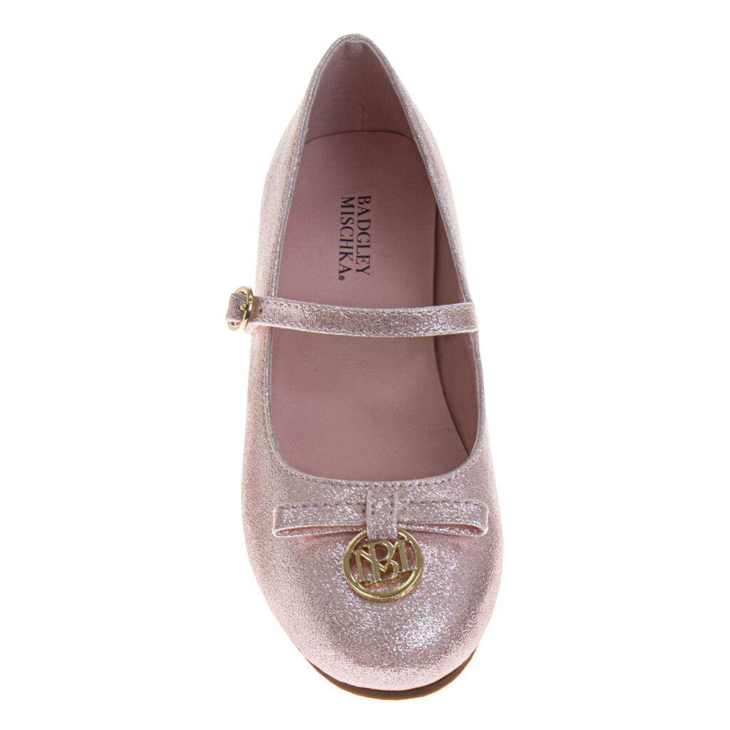Badgley Mischka Girls' Glitter Mary Jane Heels, Classy Dress Shoes for Weddings, Parties, and Special Occasions (Little Kid/Big Kid)