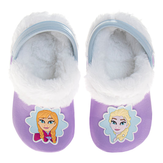 Disney Frozen Anna and Elsa Fuzzy Fleece Lined Clogs for Girls Winter Warm Plush Garden Shoes (Toddler)