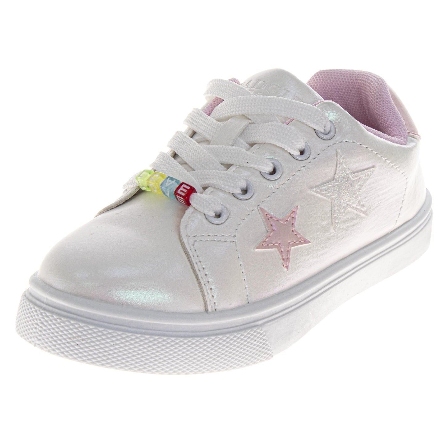 Badgley Mischka Glitter Stars Lace-Up Sneakers Girls - Glamorous Fashion Forward Sparkle Detail High Shine Athleisure (Little Kid â€“ Big Kid)