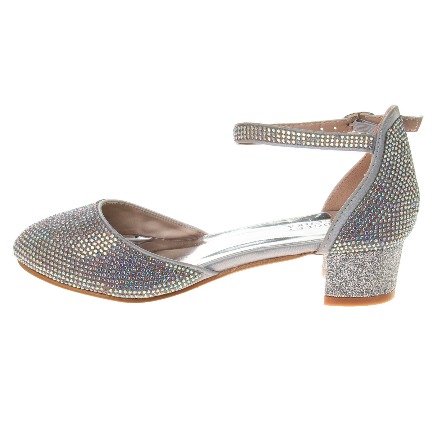 Badgley Mischka Block Heeled Dress Shoes Big Kids'  Elegant Stylish Formal Wear Comfort Block Heel Sparkle Detail (Toddler)