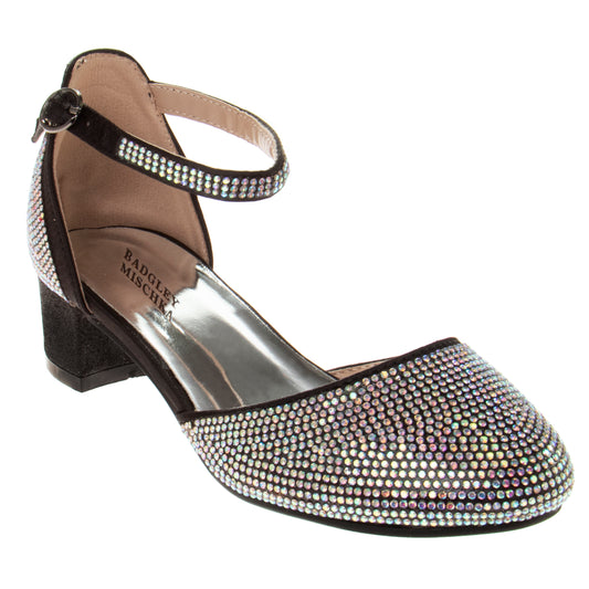 Badgley Mischka Block Heeled Dress Shoes Big Kids'  Elegant Stylish Formal Wear Comfort Block Heel Sparkle Detail (Toddler)