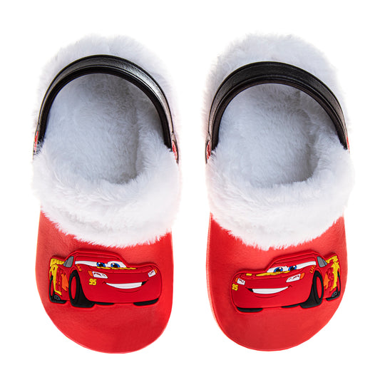 Disney Cars Lightning Mcqueen Fuzzy Fleece Lined Clogs for Boys Winter Warm Plush Garden Shoes (Toddler)