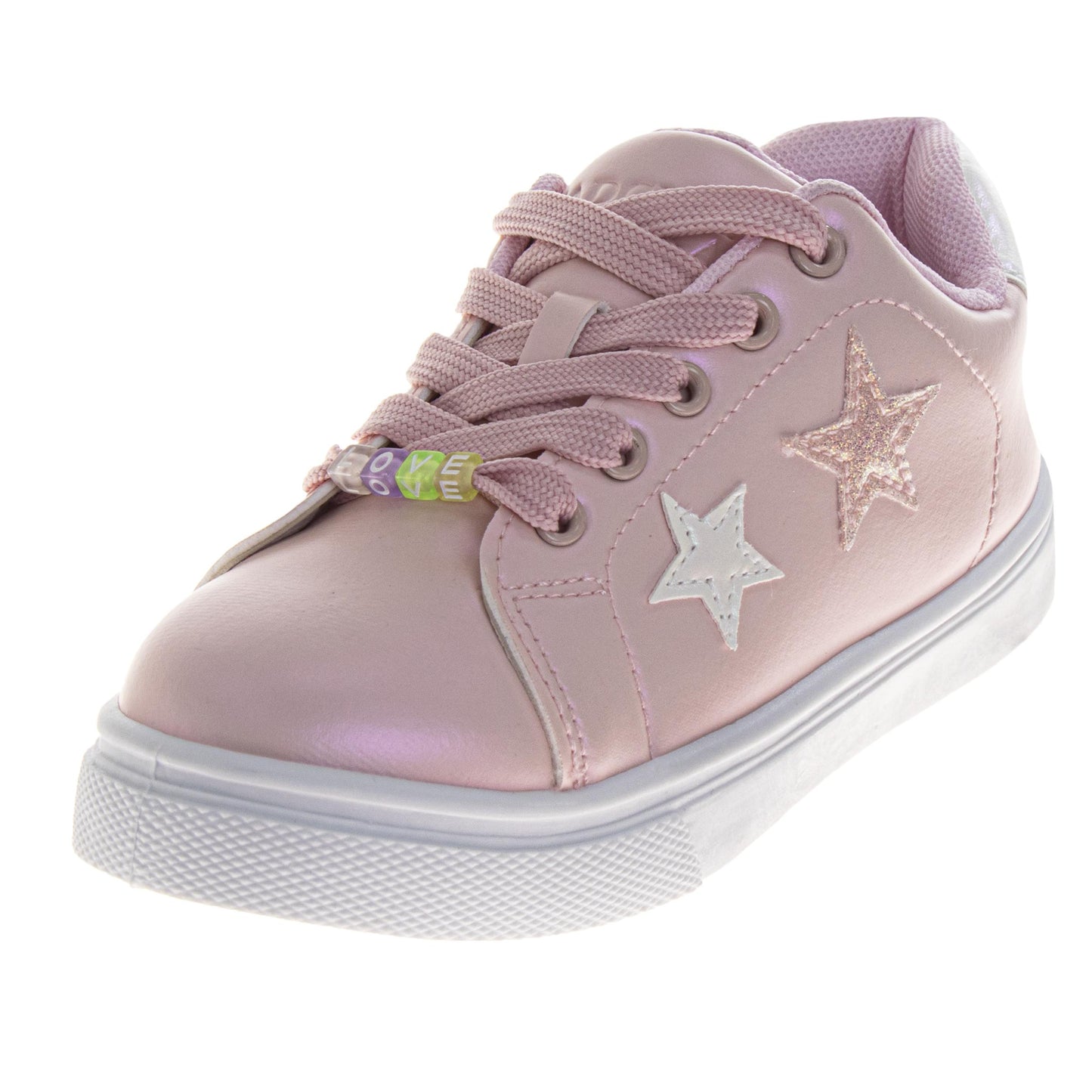 Badgley Mischka Glitter Stars Lace-Up Sneakers Girls - Glamorous Fashion Forward Sparkle Detail High Shine Athleisure (Little Kid â€“ Big Kid)
