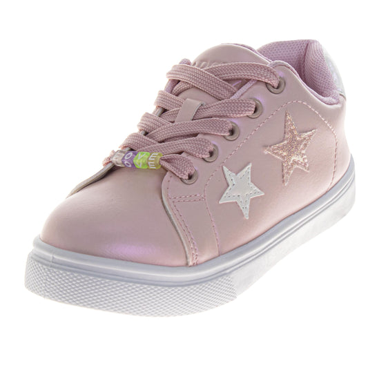 Badgley Mischka Glitter Stars Lace-Up Sneakers Girls - Glamorous Fashion Forward Sparkle Detail High Shine Athleisure (Little Kid â€“ Big Kid)
