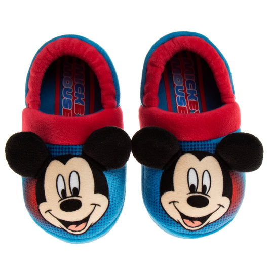Disney Mickey Mouse Boys' Slippers - Cozy Plush Fuzzy Lightweight Warm Comfort Soft House Shoes - Navy Blue Red (size 5-12 Toddler)