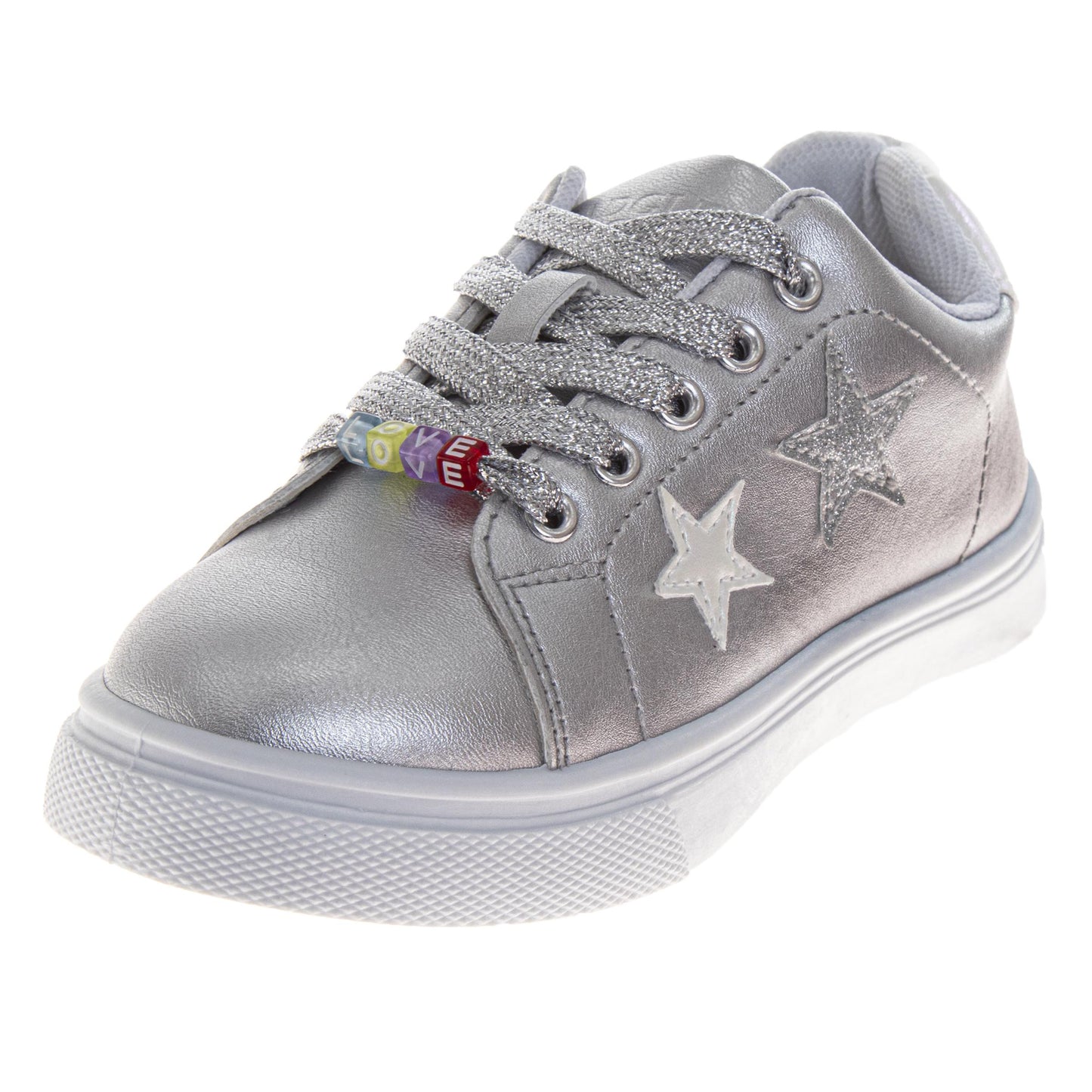 Badgley Mischka Glitter Stars Lace-Up Sneakers Girls - Glamorous Fashion Forward Sparkle Detail High Shine Athleisure (Little Kid â€“ Big Kid)