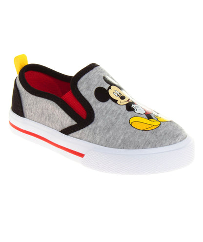Mickey Mouse Casual No Lace Shoes - Low top Canvas Slip-on Tennis Boys Sneakers (Size 5-12 Toddler)