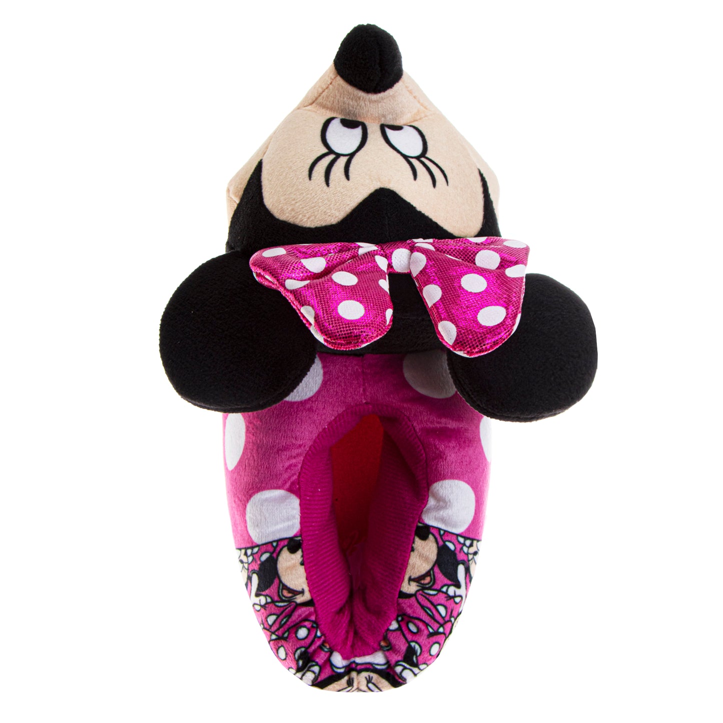 Disney Minnie Mouse 3D Girls Slippers  Minnie's Bow Plush Warm Soft Aline Comfy Lightweight House Shoes (5-10 toddler)