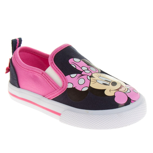 Minnie Mouse Girls No Lace Shoes - Minnie Mouse Character Loafer Low top SlipOn Casual Tennis Canvas Sneakers (size 5-12 toddler)
