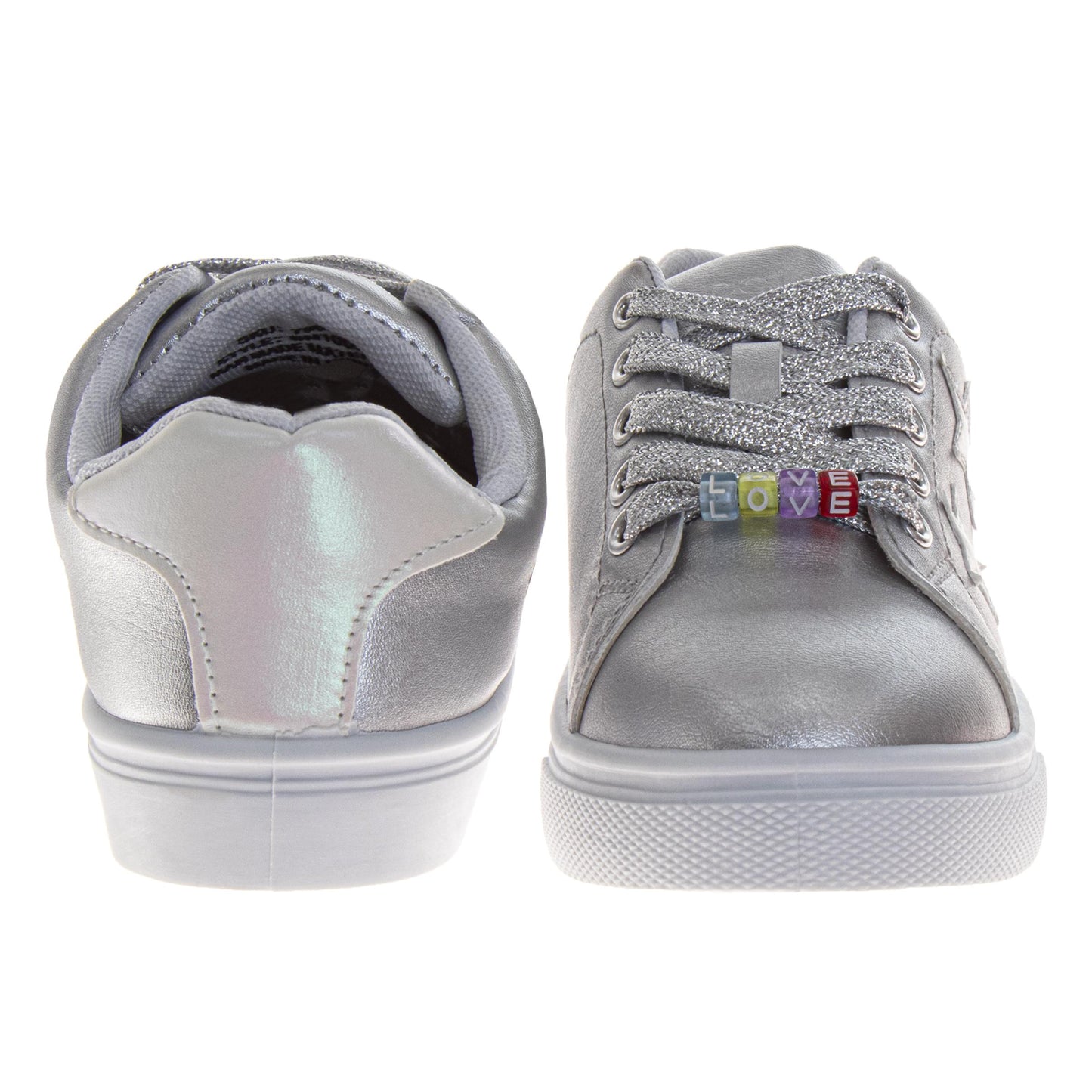 Badgley Mischka Glitter Stars Lace-Up Sneakers Girls - Glamorous Fashion Forward Sparkle Detail High Shine Athleisure (Little Kid â€“ Big Kid)