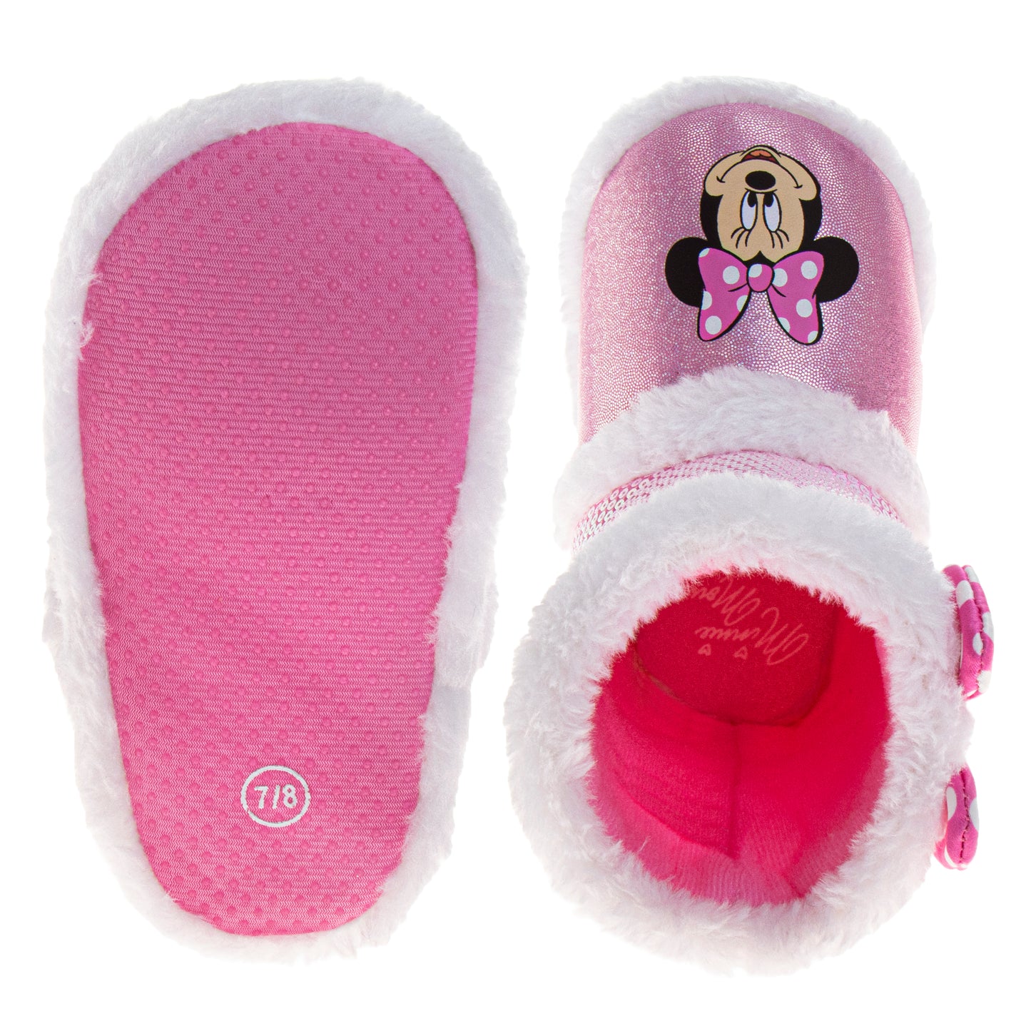 Disney Slippers Booties Minnie Mouse Warm Fluffy House Slippers for Girls (Toddlers)