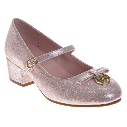 Badgley Mischka Girls' Glitter Mary Jane Heels, Classy Dress Shoes for Weddings, Parties, and Special Occasions (Little Kid/Big Kid)
