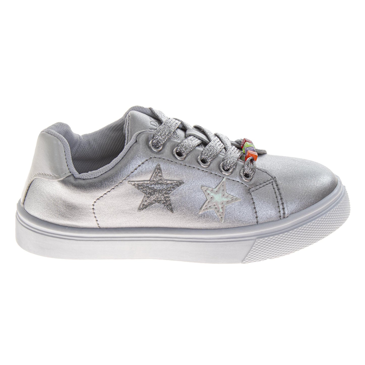 Badgley Mischka Glitter Stars Lace-Up Sneakers Girls - Glamorous Fashion Forward Sparkle Detail High Shine Athleisure (Little Kid â€“ Big Kid)