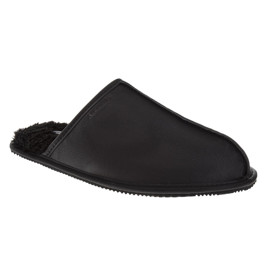 Avalanche Faux Leather Slippers Men's Cozy Comfortable Warm House Shoes SlipOn Durable Sole (Adult)