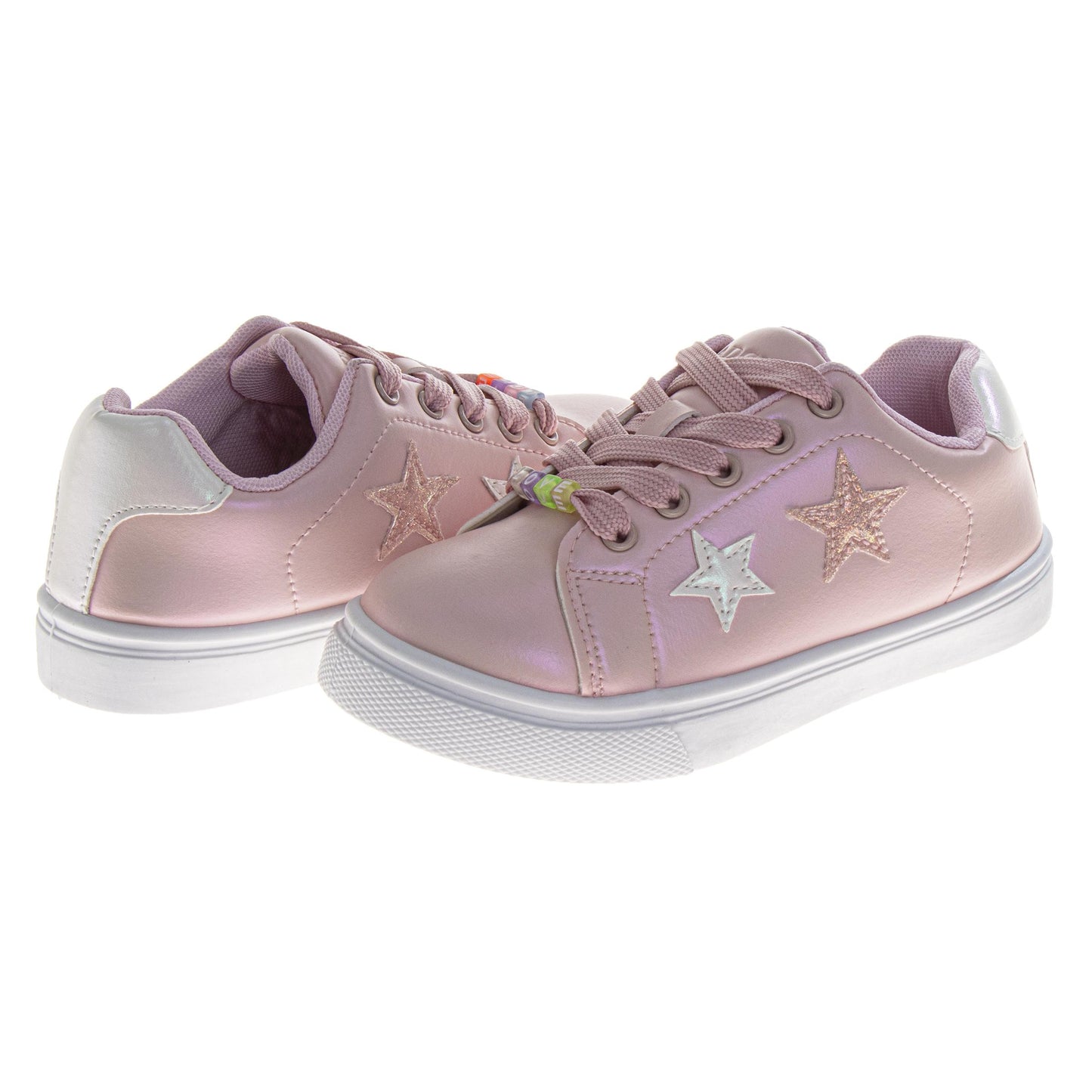 Badgley Mischka Glitter Stars Lace-Up Sneakers Girls - Glamorous Fashion Forward Sparkle Detail High Shine Athleisure (Little Kid â€“ Big Kid)