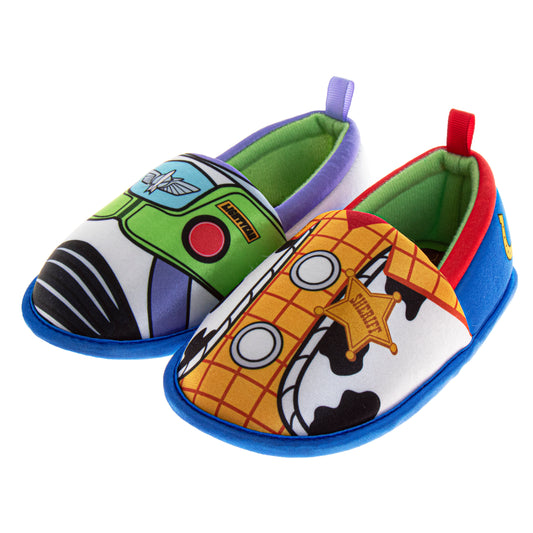 Disney Toy Story Boys Slippers  Woody & Buzz Plush Warm Soft Aline Comfy Lightweight House Shoes (5-10 toddler)
