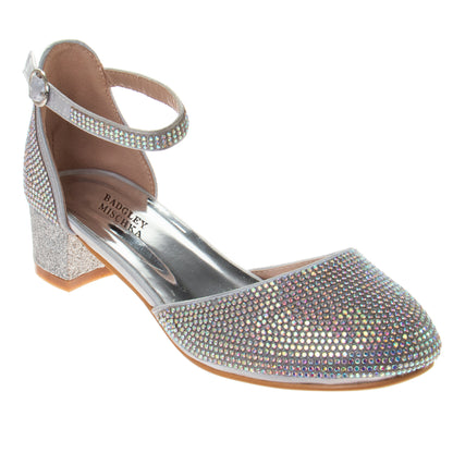 Badgley Mischka Block Heeled Dress Shoes Big Kids'  Elegant Stylish Formal Wear Comfort Block Heel Sparkle Detail (Toddler)