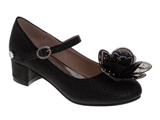 Badgley Mischka Girls Elegant Low Heel Dress Shoes with Floral Embellishment (Little Kidâ€“Big Kid)