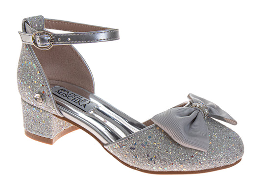 Badgley Mischka Girls Sparkle Dress Shoes with Bow Accent and Block Heel (Little Kidâ€“Big Kid)
