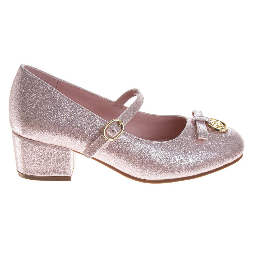 Badgley Mischka Girls' Glitter Mary Jane Heels, Classy Dress Shoes for Weddings, Parties, and Special Occasions (Little Kid/Big Kid)