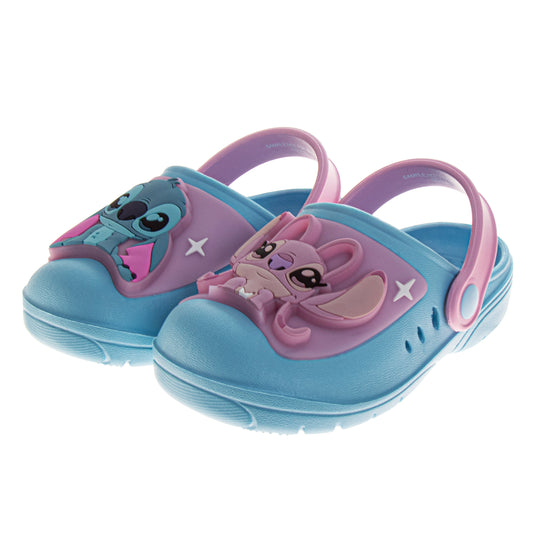 Disney Girls Stitch and angel Slip-On Clogs and Back Strap (Toddler)