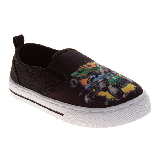 Monster Jam Monster Truck Design Slip on Canvas Boys  Easy On/Off Crushing Action Graphics Casual Wear Comfortable (Toddler / Little Kid)
